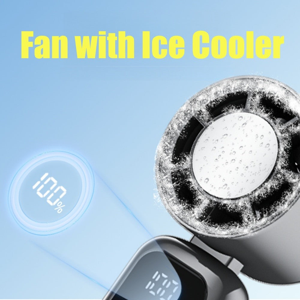 ❄️ Handheld Fan with Ice Cooling – Rechargeable High-Speed Personal Cooling Fan