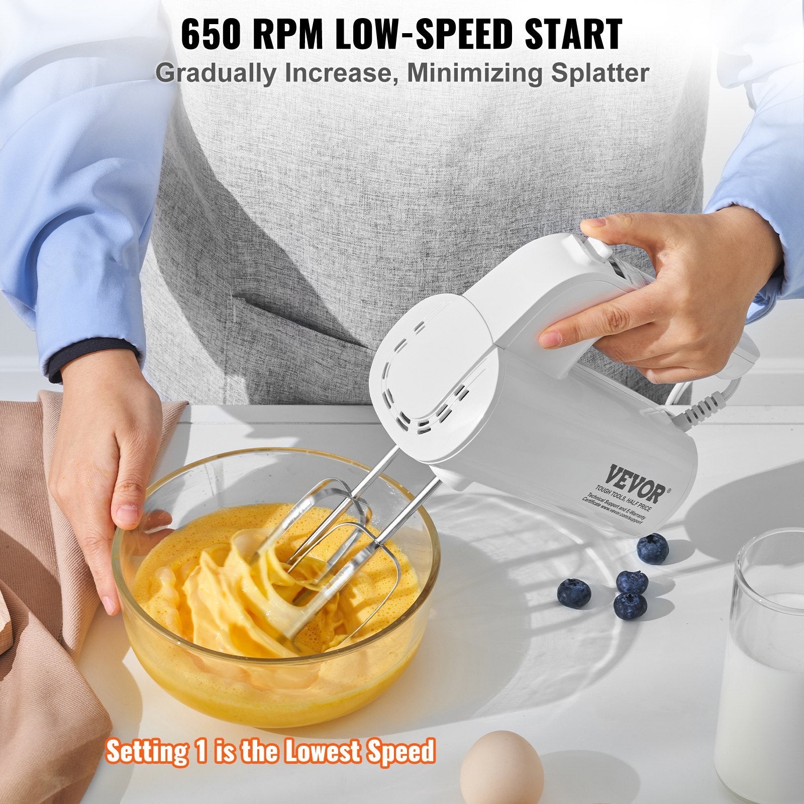 VEVOR 5-Speed Digital Electric Hand Mixer – 200W Handheld Mixer with Turbo Boost