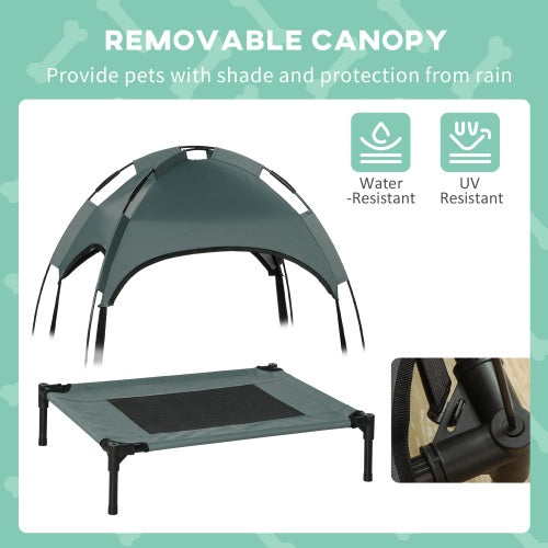 🐾 PawHut 24" Elevated Portable Dog Cot with UV-Resistant Canopy – Gray