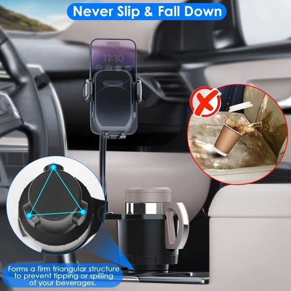 2 In 1 Car Cup & Phone Holder - 360 degree Rotating Gooseneck