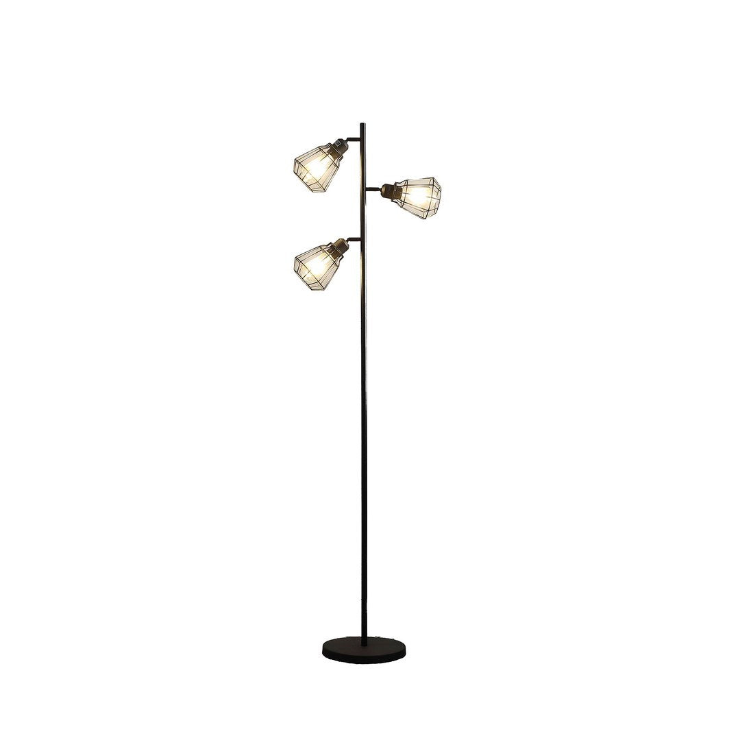 65" Adjustable Industrial Farmhouse Floor Lamp with Matte Black Cage Shades