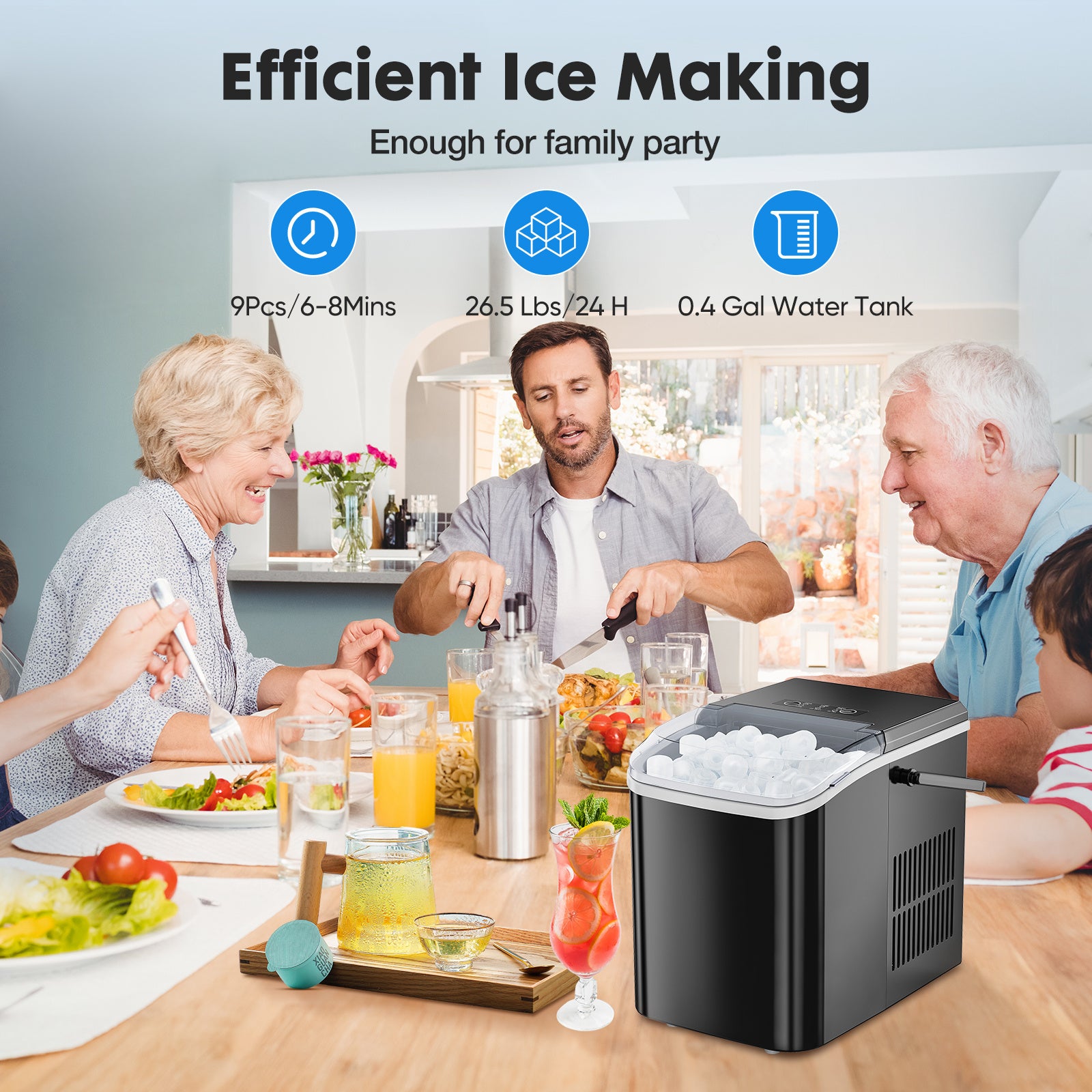 Portable Countertop Ice Maker – 24 lbs/Day, 2 Ice Sizes, Self-Cleaning, with Scoop & Basket – Black