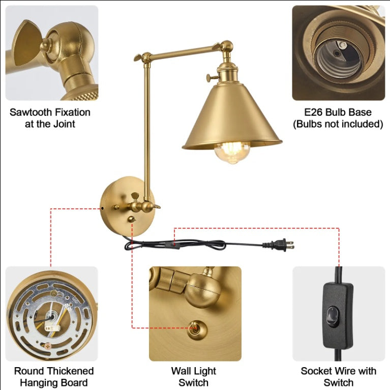 Brass Swing-Arm Wall Light - (2-Pack)