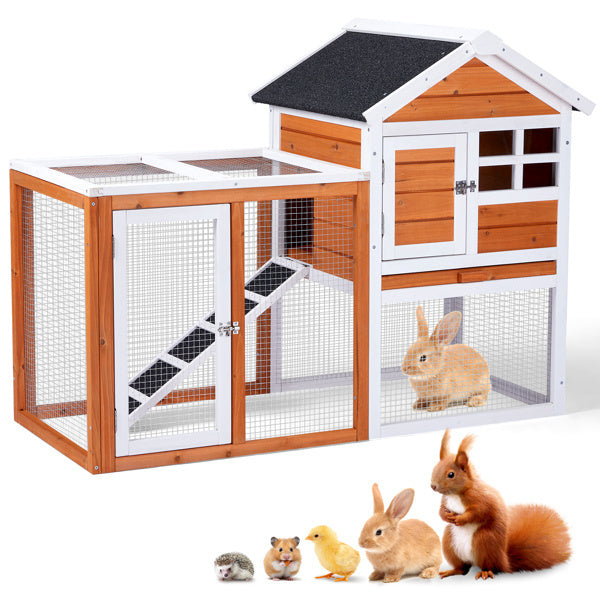 🐰 House-Style Wooden Chicken & Rabbit Hutch with Run