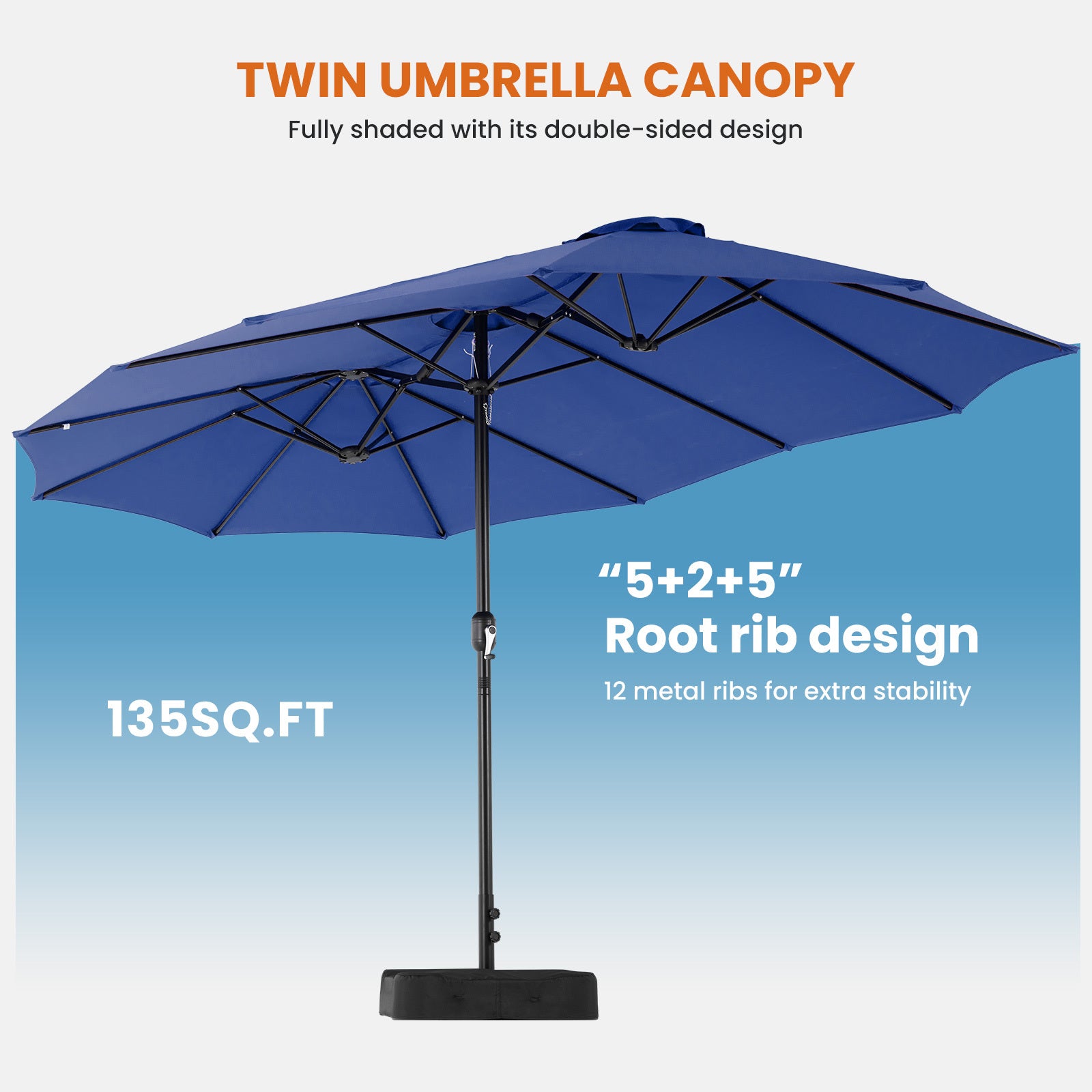 🌞 15FT Large Patio Umbrella with Base – Extra-Wide Sun Shade for Backyard, Deck, Market, or Outdoor Dining