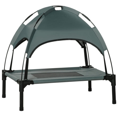 🐾 PawHut 24" Elevated Portable Dog Cot with UV-Resistant Canopy – Gray