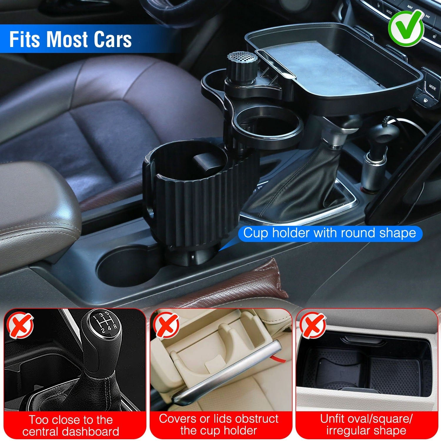 Heavy Duty 4-in-1 Rotating Car Cup Holder with Tray