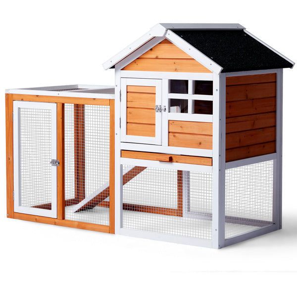🐰 House-Style Wooden Chicken & Rabbit Hutch with Run