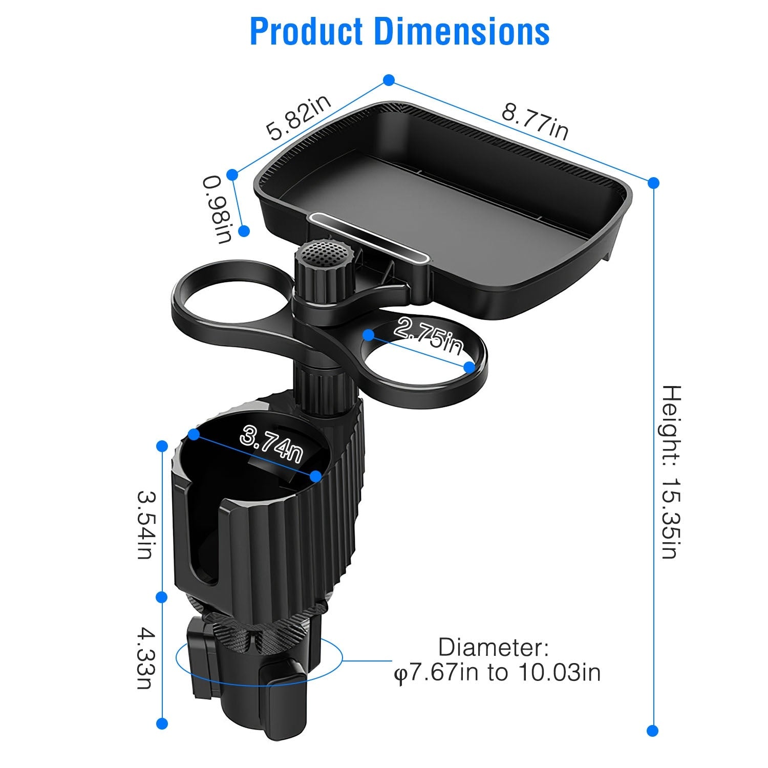Heavy Duty 4-in-1 Rotating Car Cup Holder with Tray