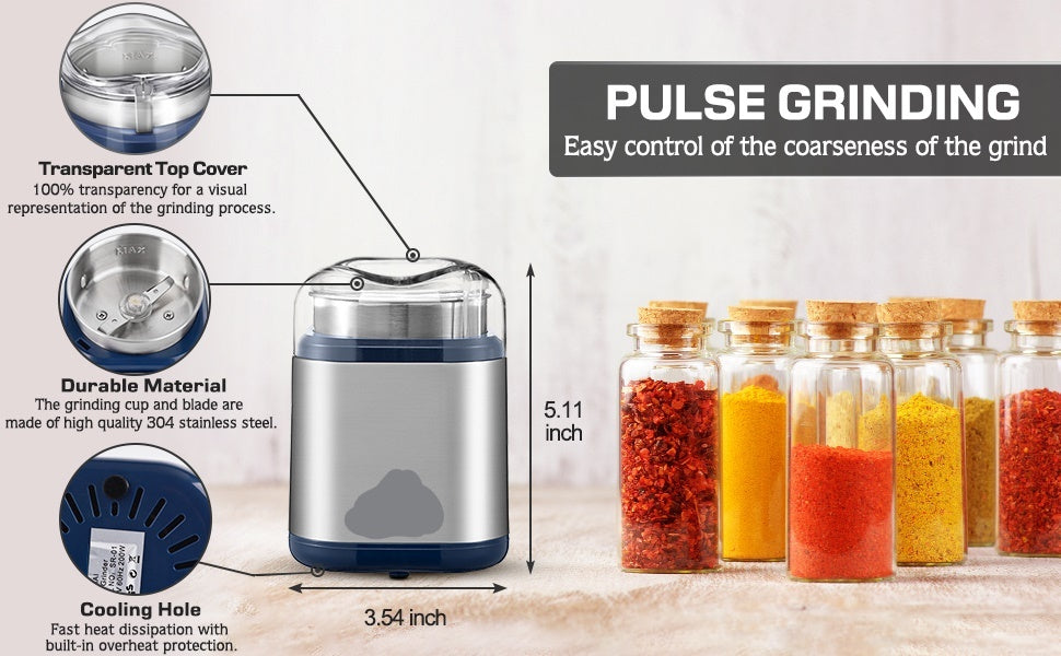⚡ TTU Electric Grinder (Silver) – High-Speed, Compact Grinding Power for Herbs, Spices More