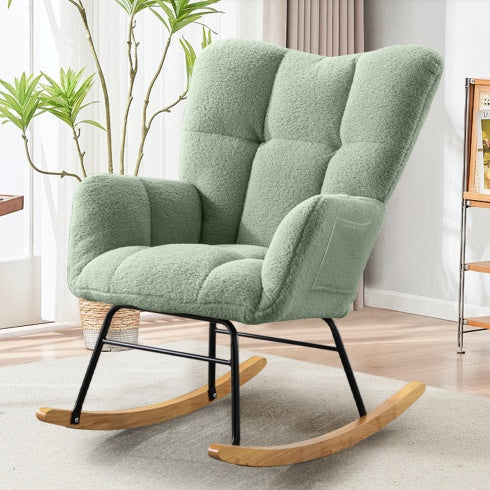 🪑 Teddy Fabric Rocking Chair – Light Green