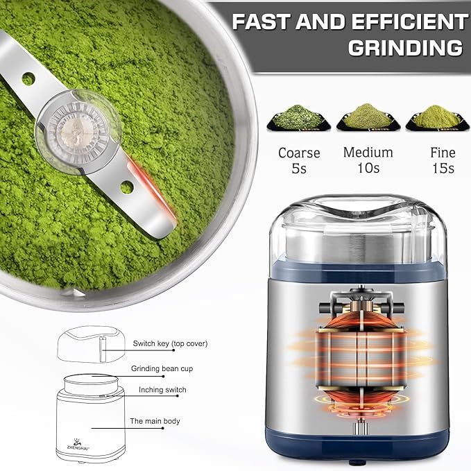 ⚡ TTU Electric Grinder (Silver) – High-Speed, Compact Grinding Power for Herbs, Spices More