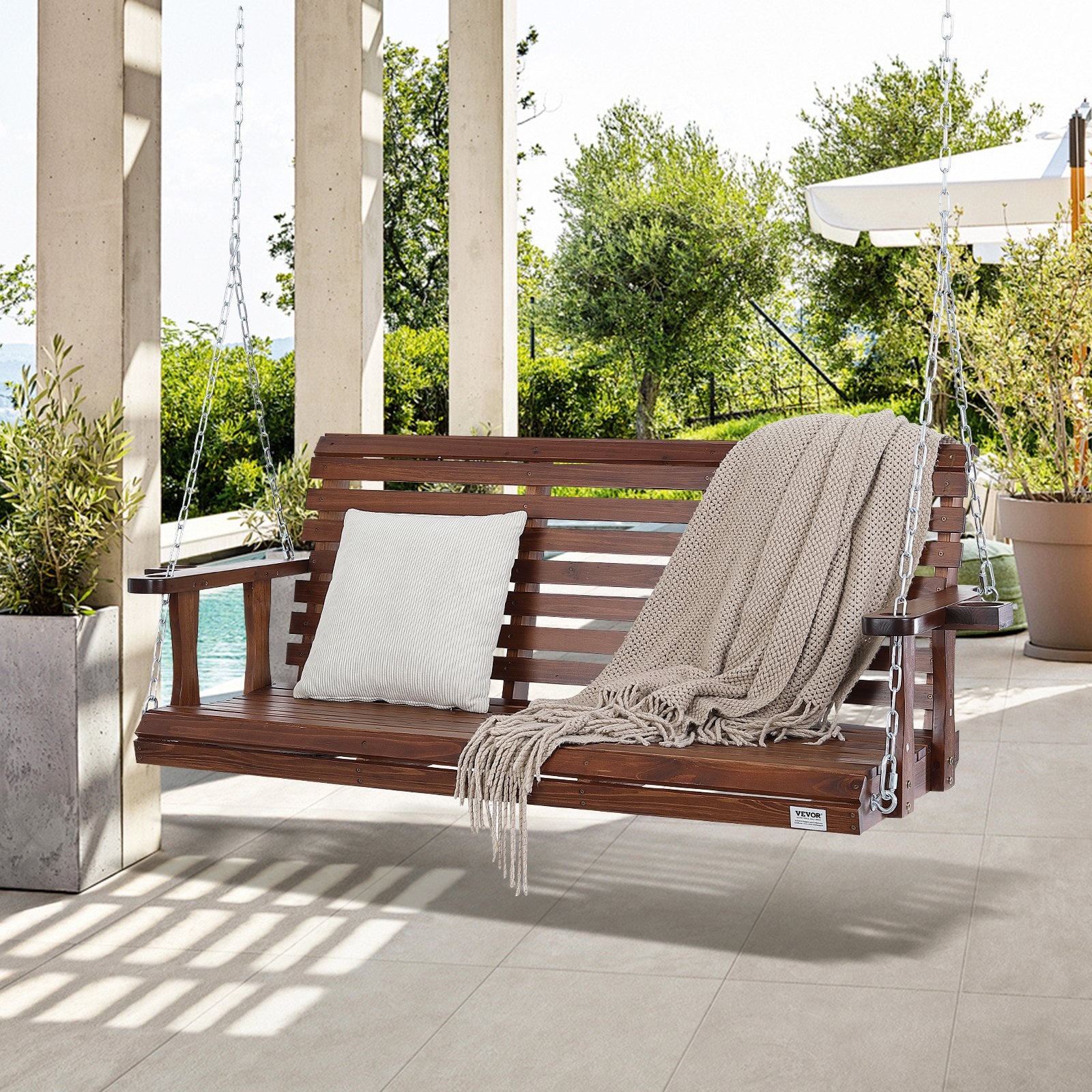 🌿 5.5 Ft Wooden Porch Swing – Heavy Duty Outdoor Patio Bench