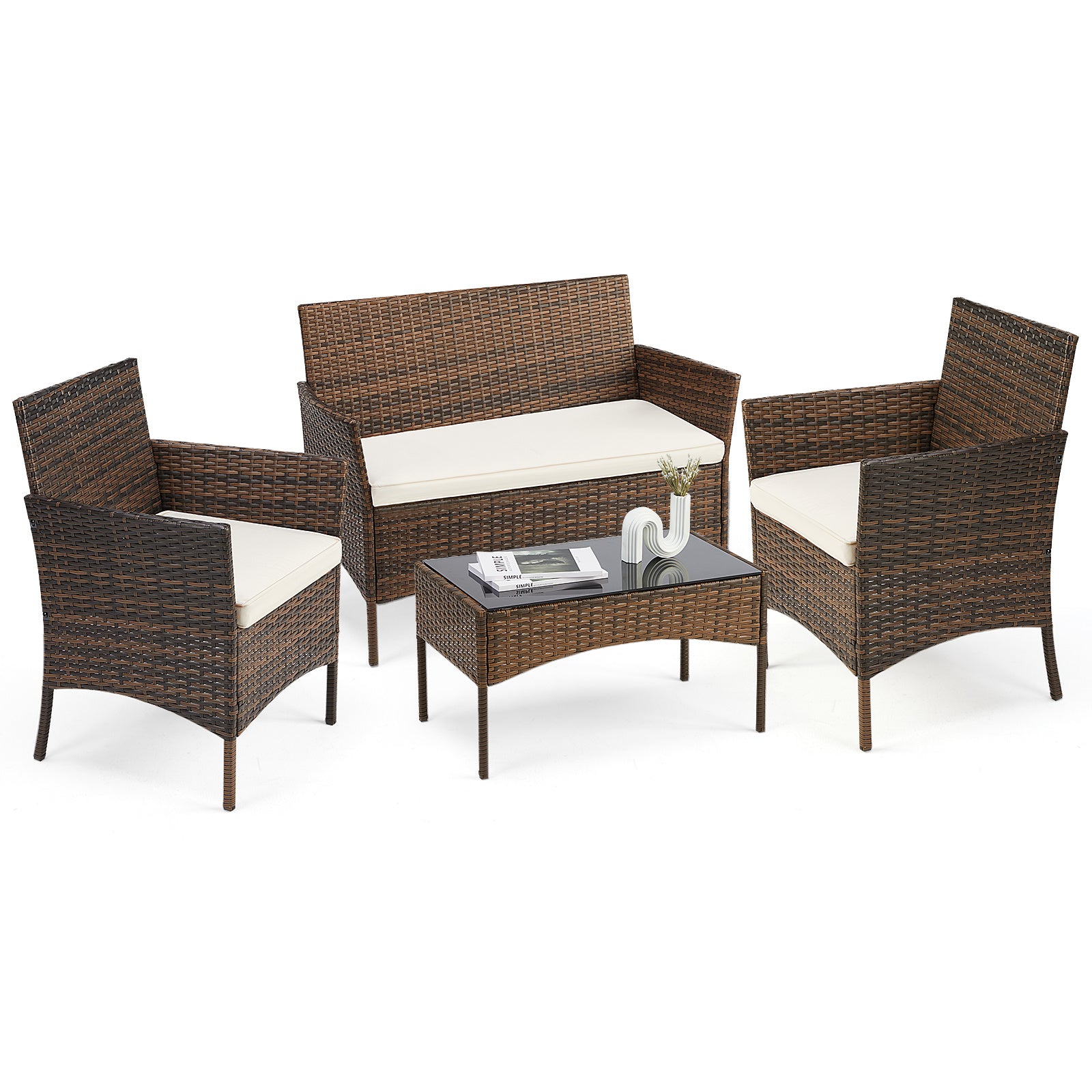 🌿 4-Piece Outdoor Patio Furniture Set with Glass Table