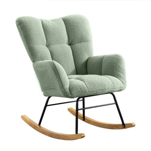 🪑 Teddy Fabric Rocking Chair – Light Green