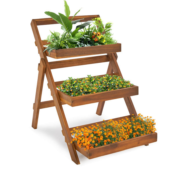 78x55x76.5cm Three-layer Acacia Wood Planting Flower Stand