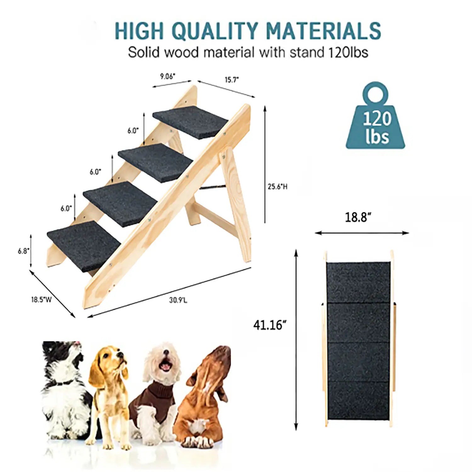 🐾 Foldable Wood Pet Stairs & Ramp – 3-Level Design