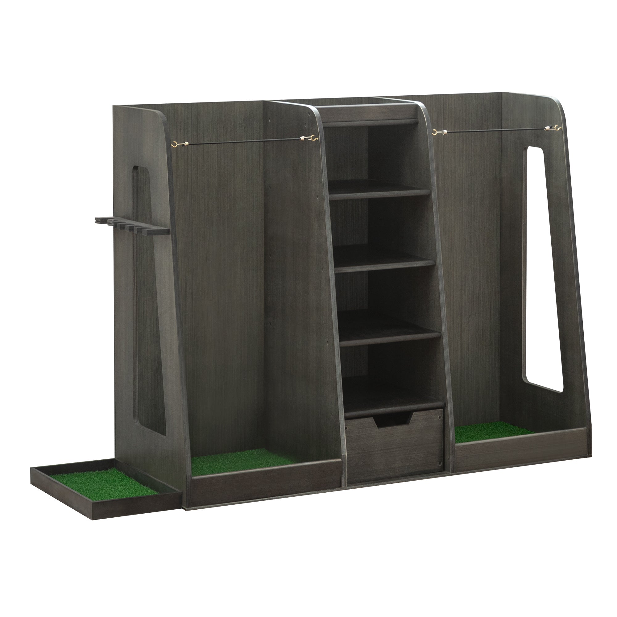 🪵 Premium Wooden Golf Bag Organizer with Drawers & Side Club Holders – Grey