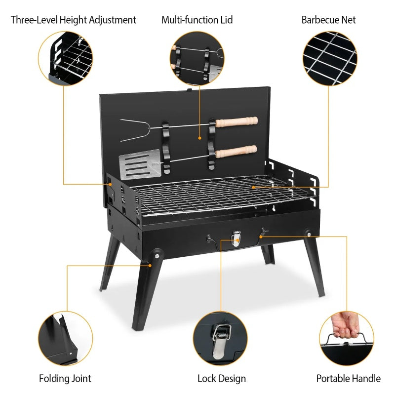 🔥 Portable BBQ Grill with 3 Adjustable Heights – Compact & Outdoor Ready