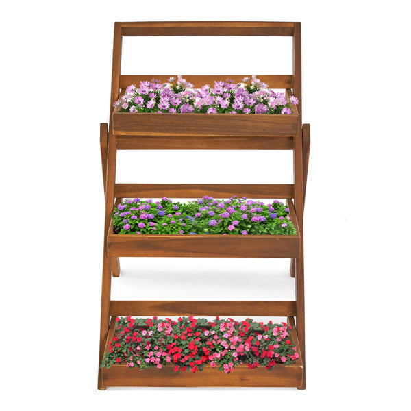 78x55x76.5cm Three-layer Acacia Wood Planting Flower Stand