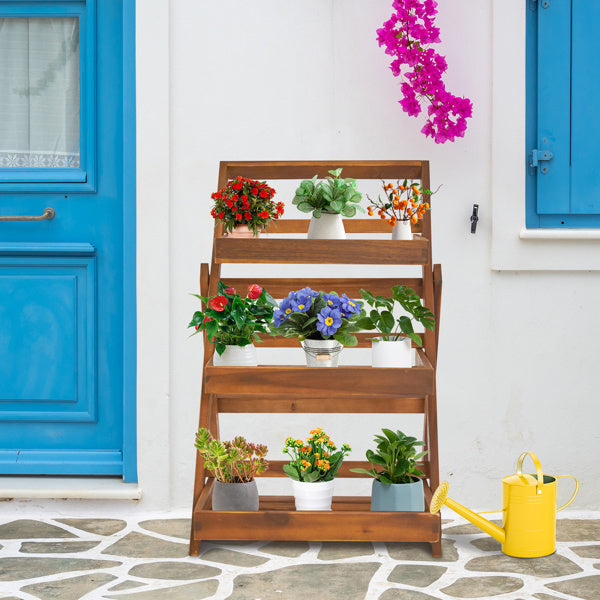 78x55x76.5cm Three-layer Acacia Wood Planting Flower Stand