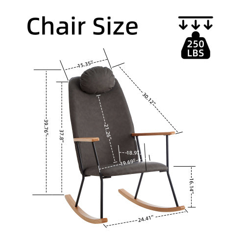🪑 Modern Rocking Chair with Adjustable Headrest – Dark Grey | Perfect for Nursery, Bedroom, or Living Room