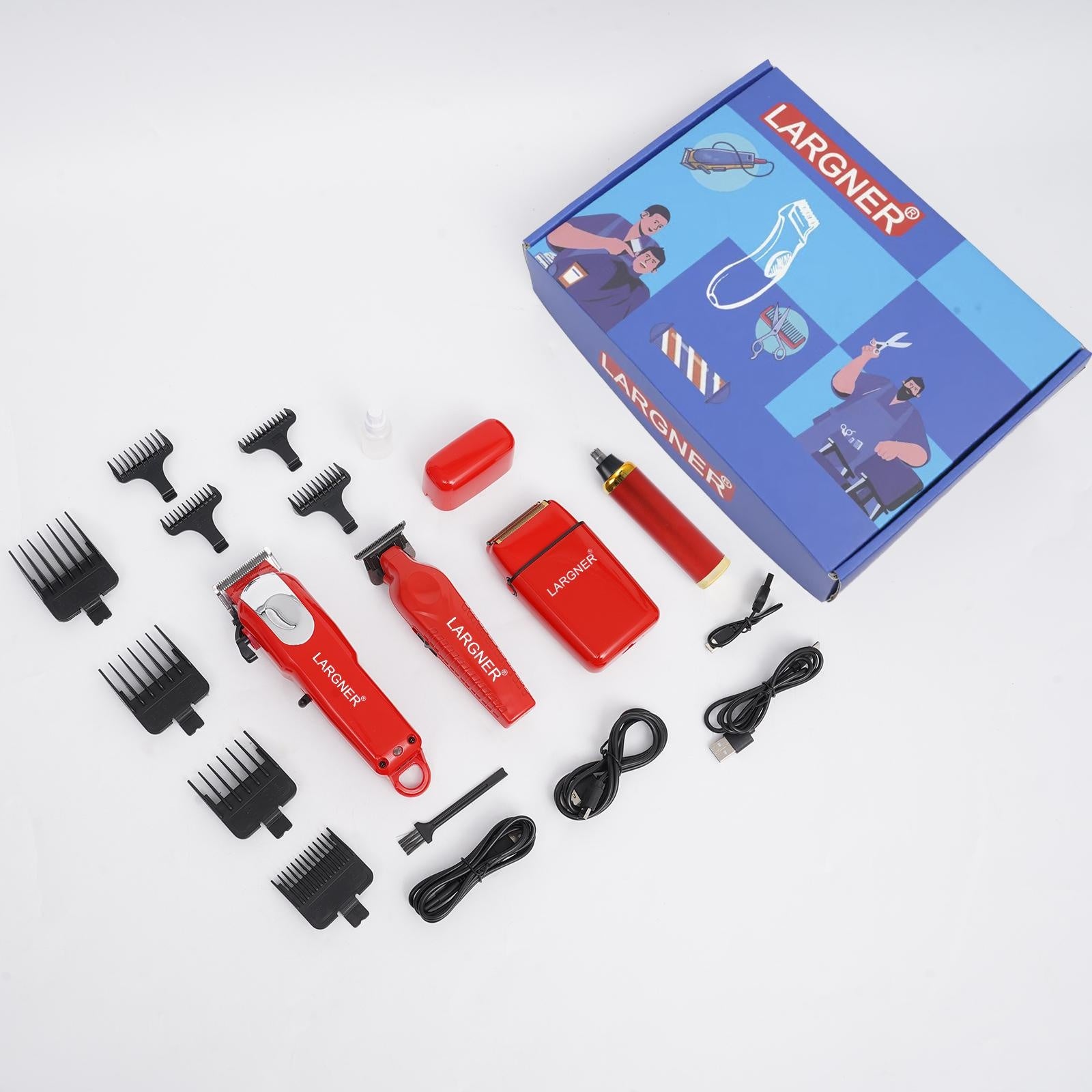 🔴 LARGNER 4-in-1 Grooming Set for Men – Red Edition