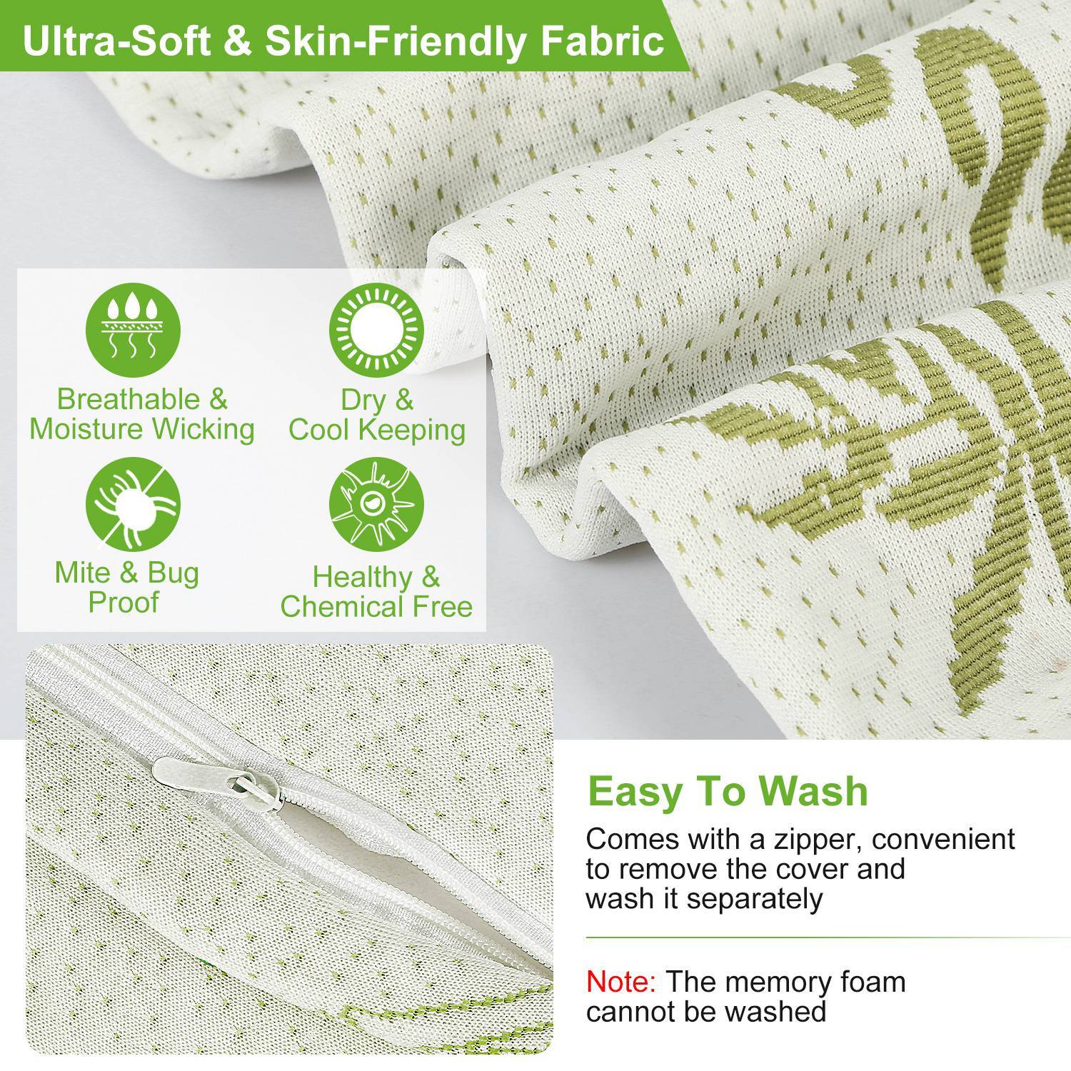 🌿 Bamboo Fiber Memory Foam Pillow – Ergonomic Support