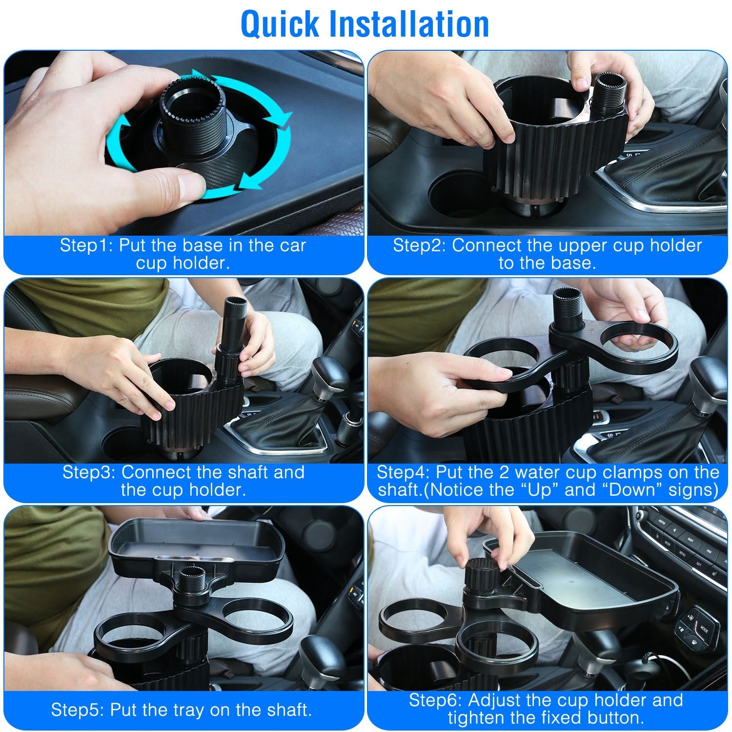 Heavy Duty 4-in-1 Rotating Car Cup Holder with Tray