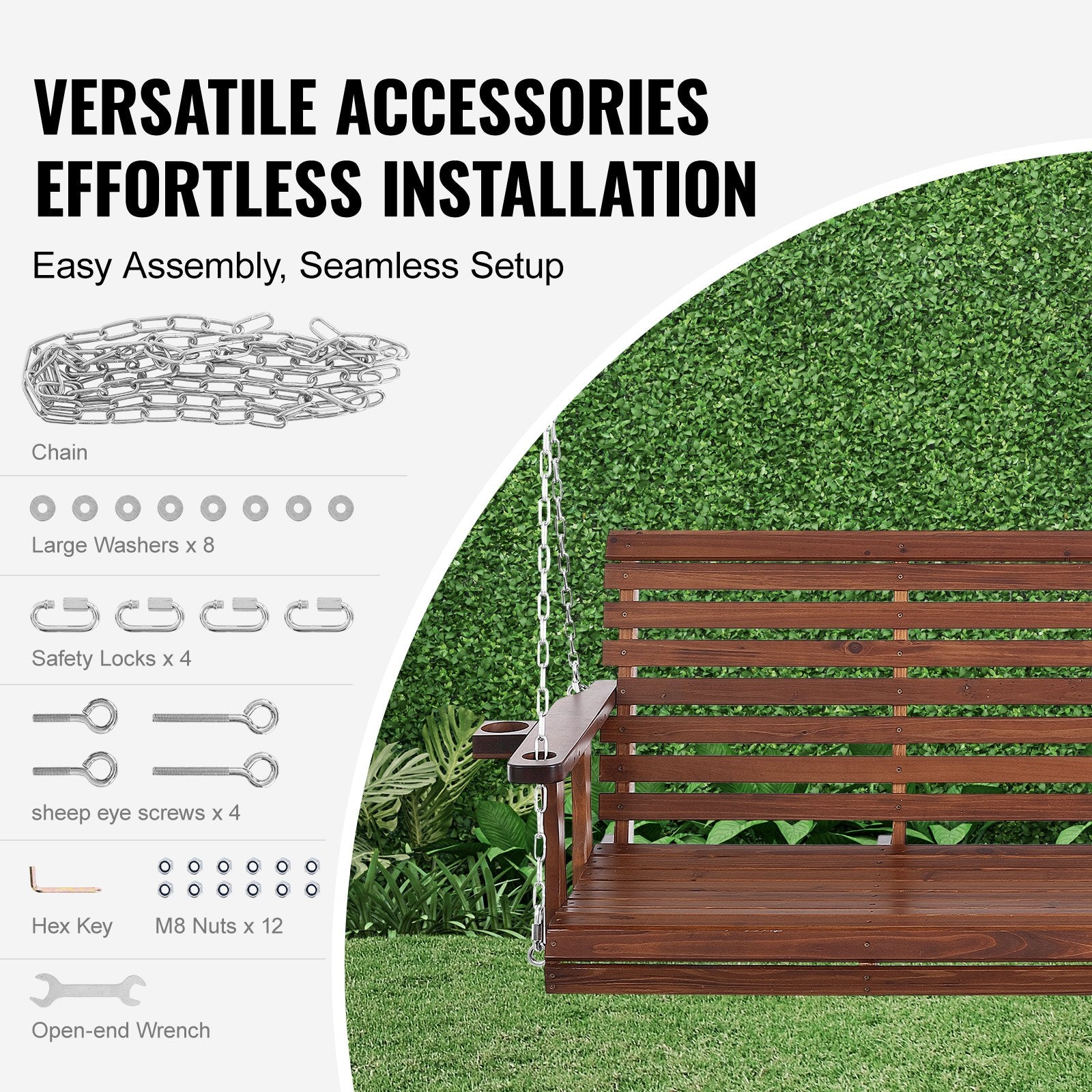 🌿 5.5 Ft Wooden Porch Swing – Heavy Duty Outdoor Patio Bench