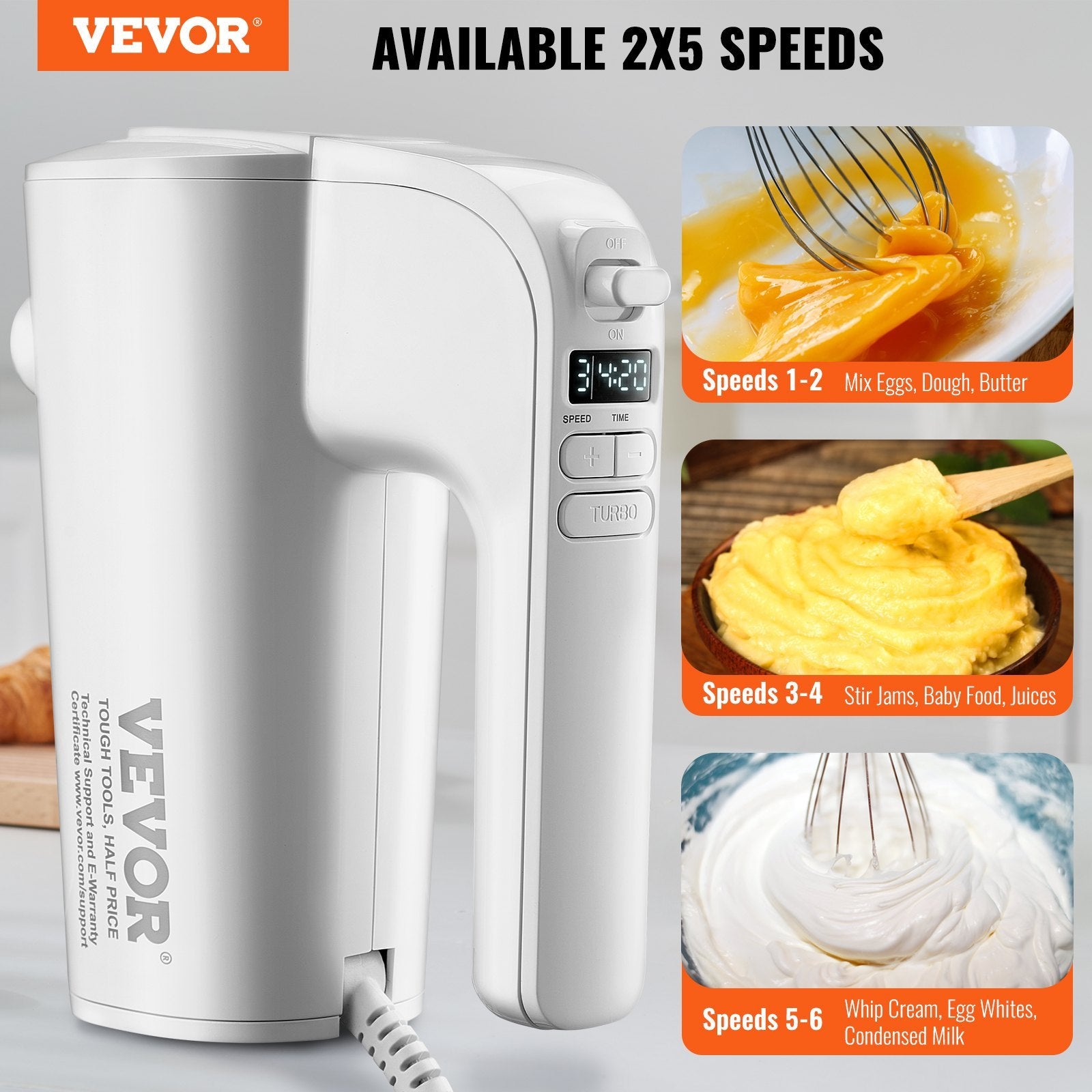 VEVOR 5-Speed Digital Electric Hand Mixer – 200W Handheld Mixer with Turbo Boost