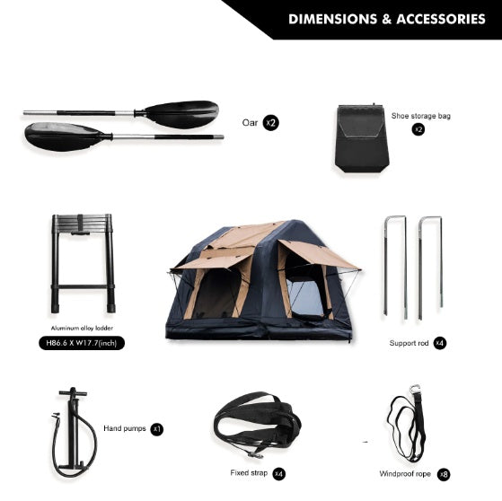 Amazing Foldable 2–3 Person Amphibious Inflatable Rooftop Tent – Khaki & Black
