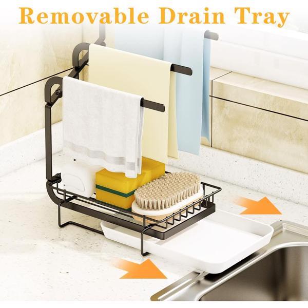 🧽 Kitchen Sink Sponge Rack with Drain Tray – Stainless Steel Organizer