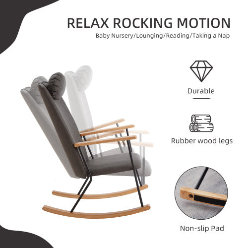 🪑 Modern Rocking Chair with Adjustable Headrest – Dark Grey | Perfect for Nursery, Bedroom, or Living Room