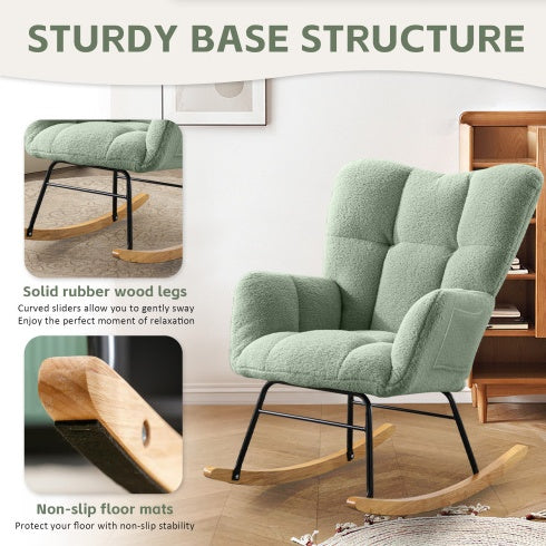 🪑 Teddy Fabric Rocking Chair – Light Green