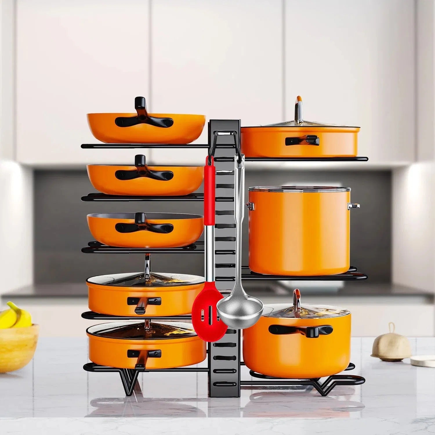 🍳 8-Tier Pot & Pan Organizer Rack – Adjustable, Durable, and Space-Saving