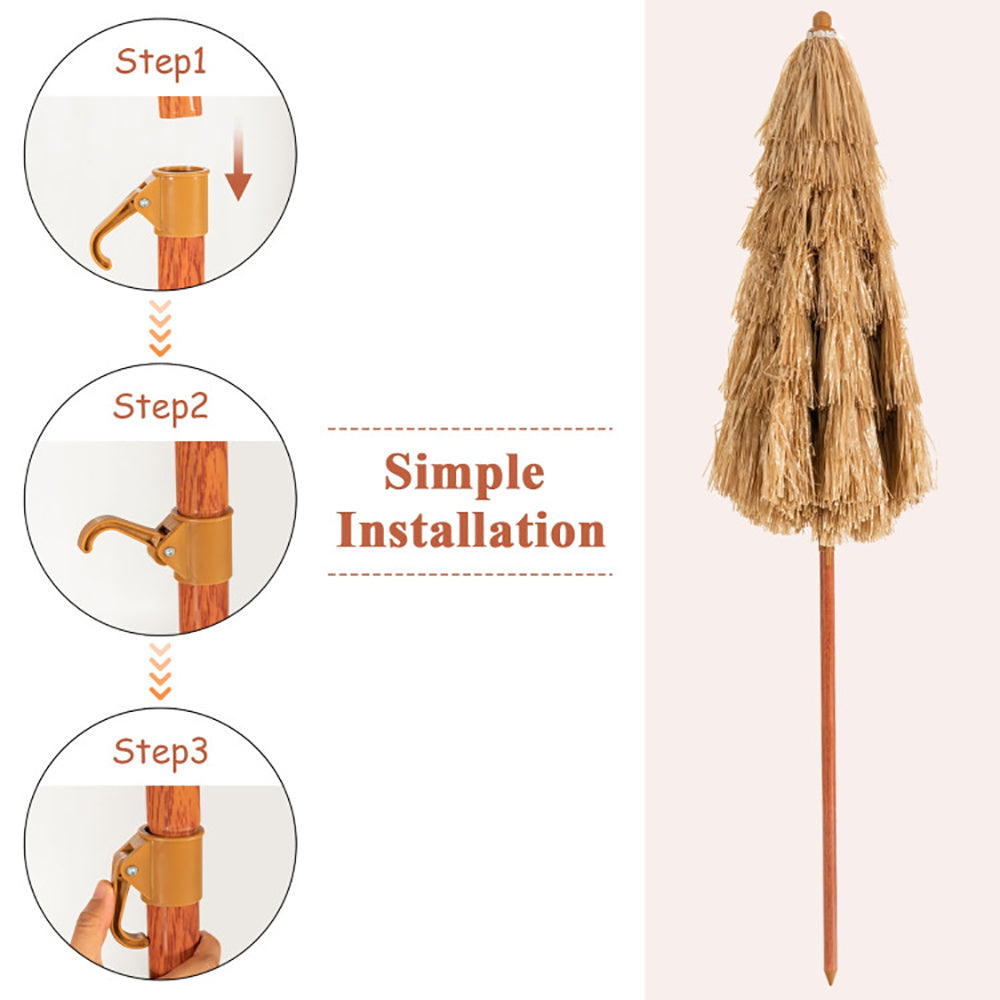 🏖️ 6.5ft Khaki Tiki-Style Beach Umbrella with Tilt Function