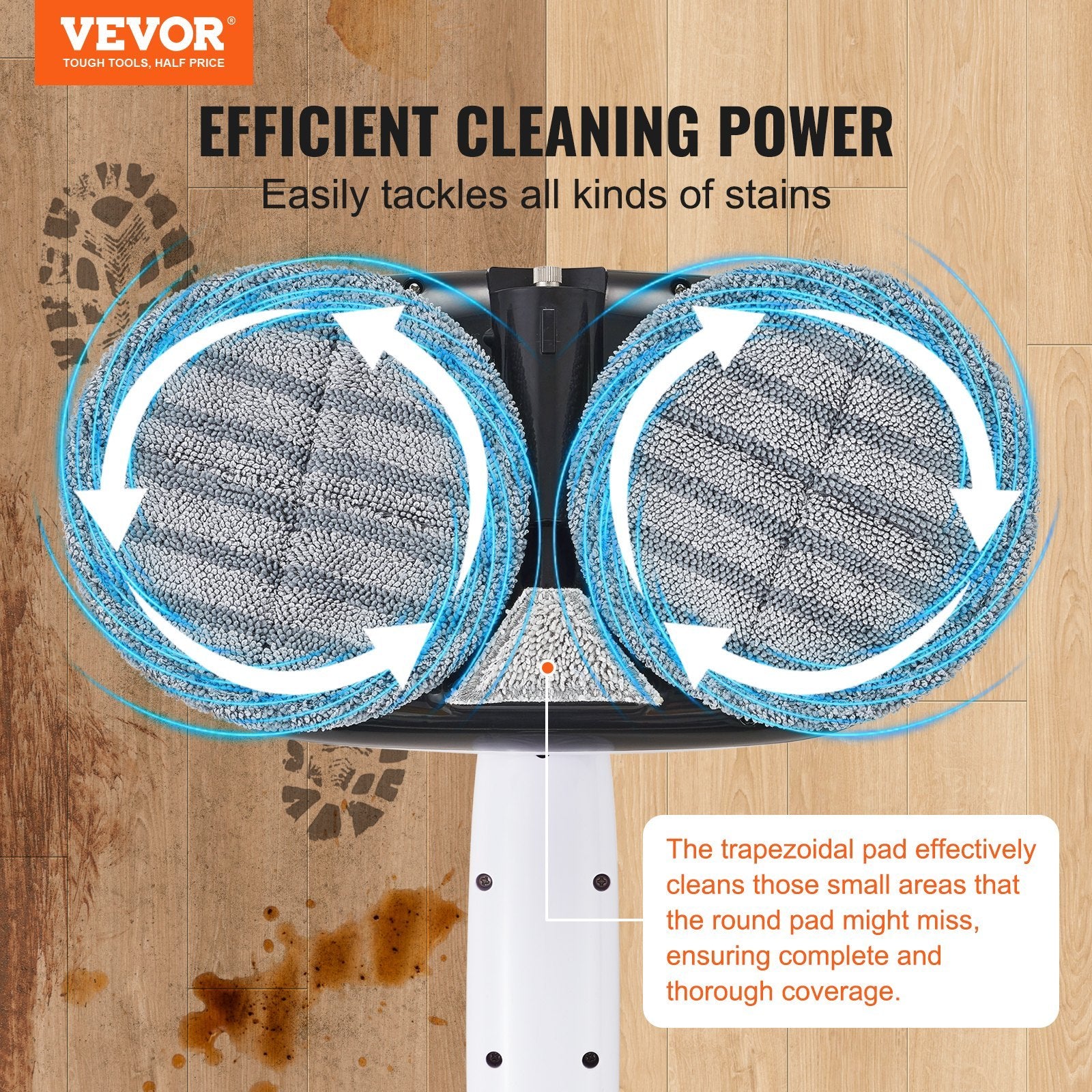 VEVOR Cordless Electric Mop - Dual Spin Mop with LED Light
