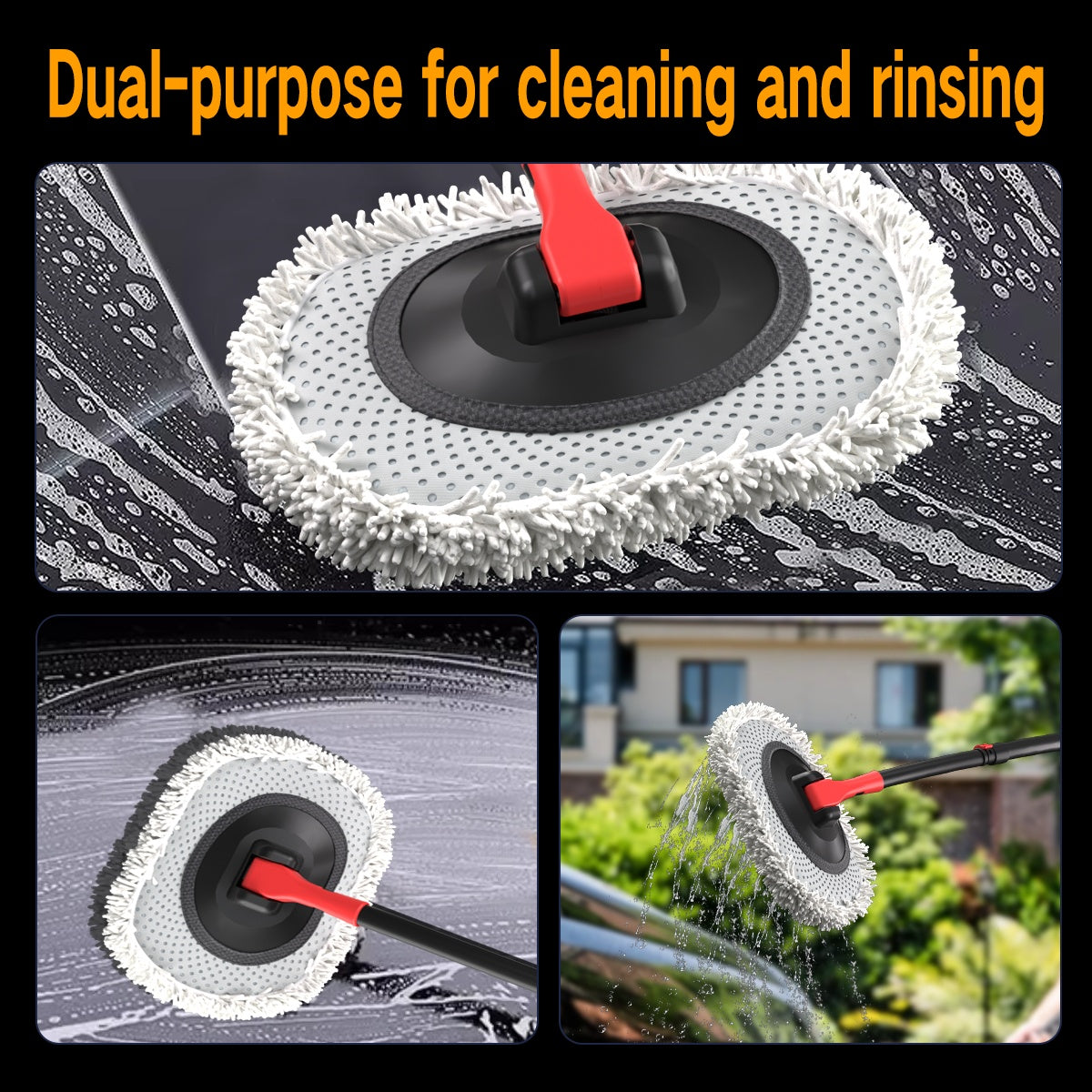 41" Automatic Water Flow Car Wash Mop – Soft Brush with 10M Hose