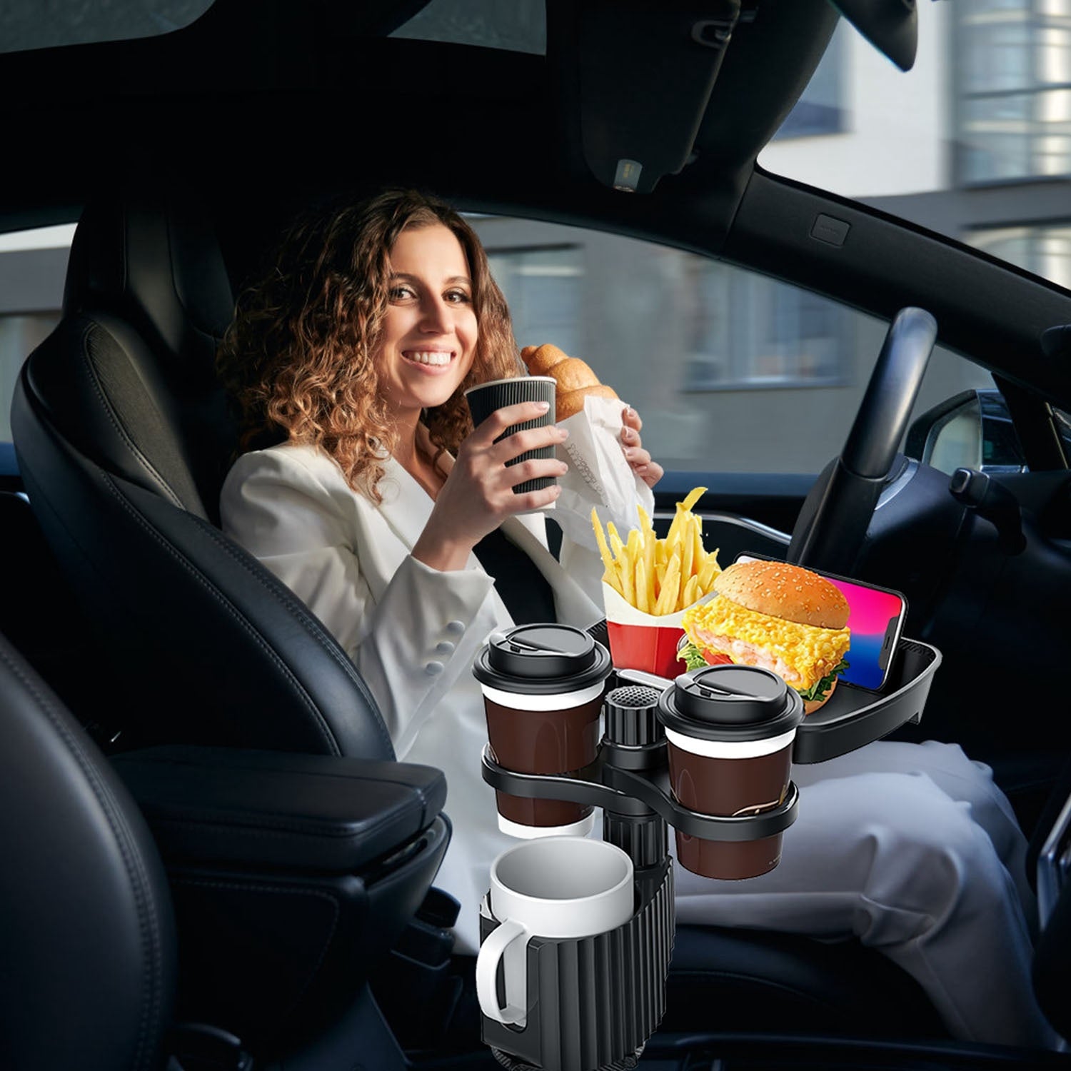Heavy Duty 4-in-1 Rotating Car Cup Holder with Tray