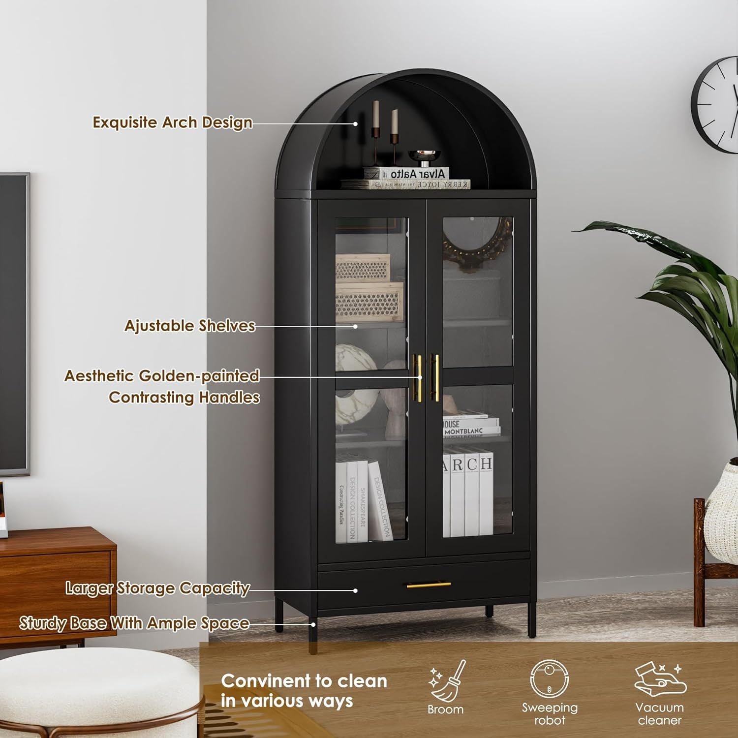 73in" Tall Metal Arched Cabinet with Glass Door