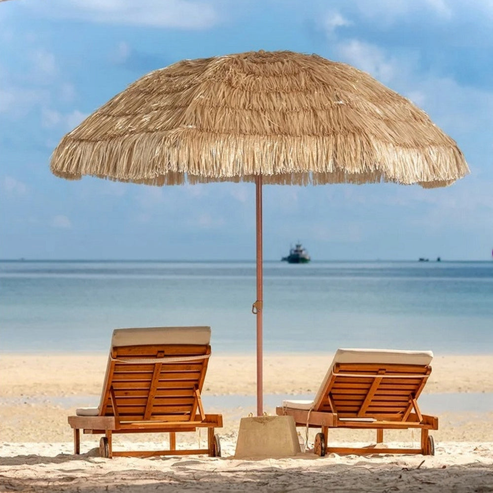 🏖️ 6.5ft Khaki Tiki-Style Beach Umbrella with Tilt Function