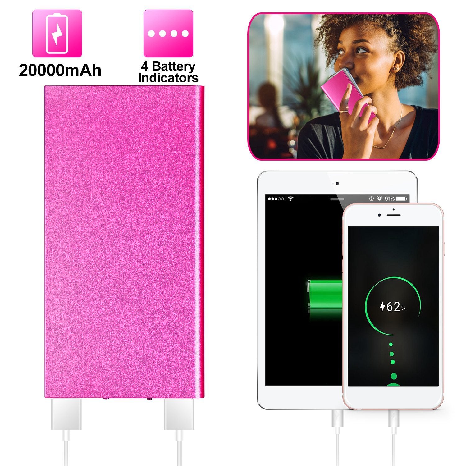🔋 20,000mAh Ultra-Thin Power Bank - Dual USB & Flashlight