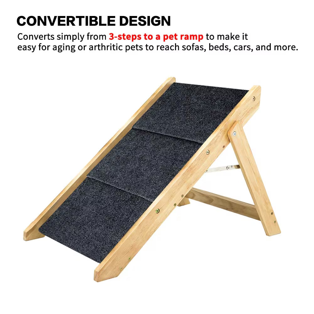 🐾 Foldable Wood Pet Stairs & Ramp – 3-Level Design