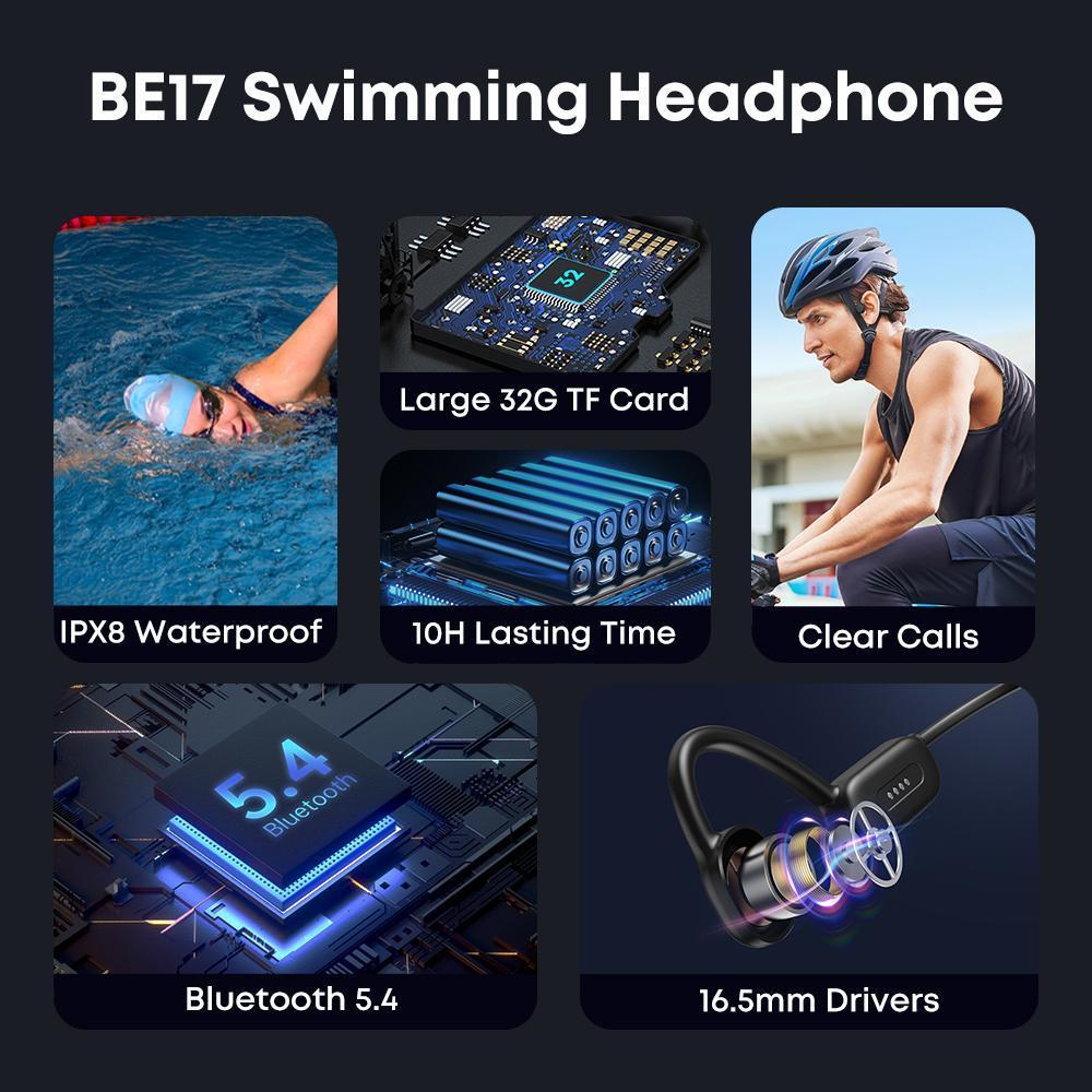 🏊 IPX8 Waterproof Bone Conduction Headphones – Built for Swimming & Sports