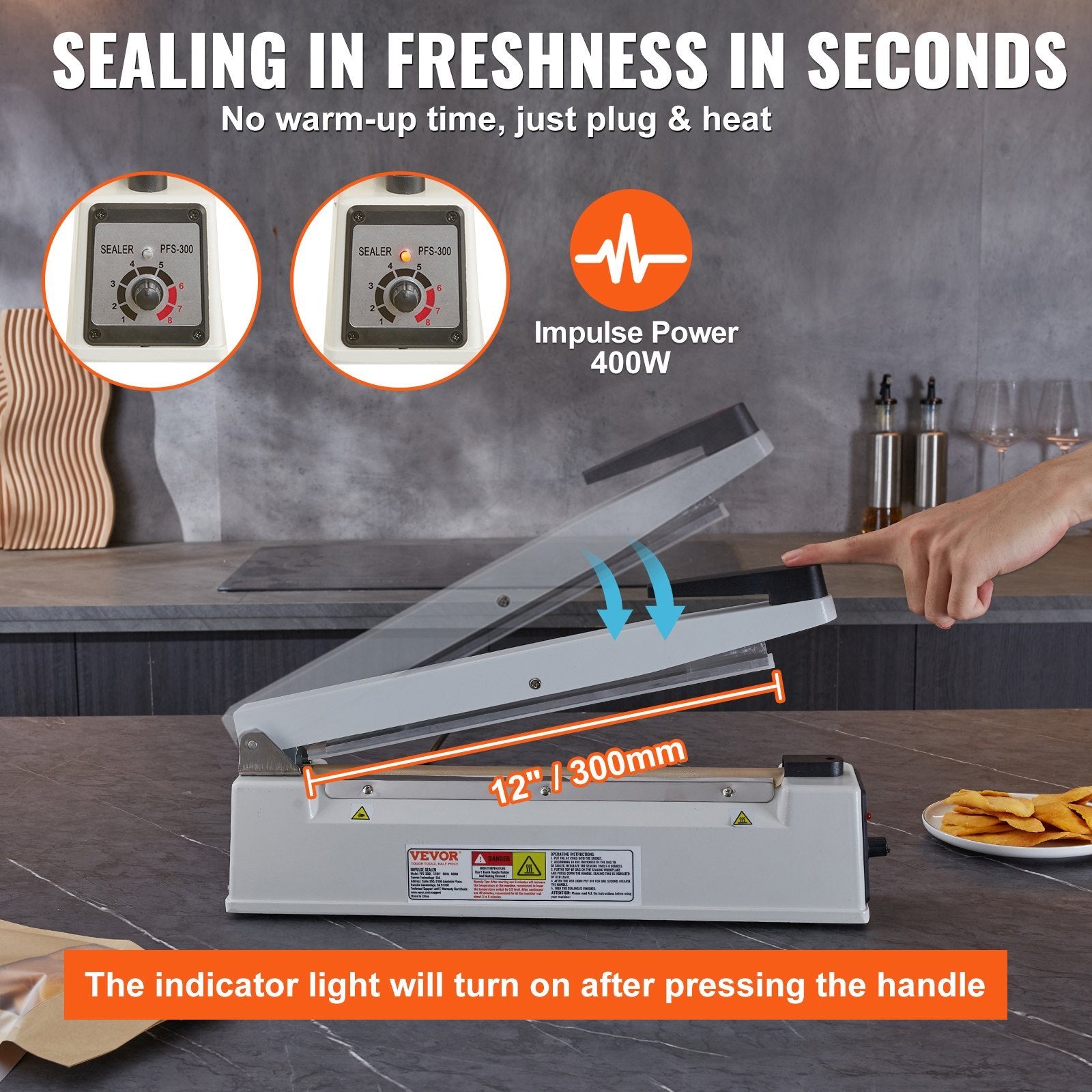 VEVOR 12-Inch Impulse Heat Sealer | Manual Bag Sealing Machine