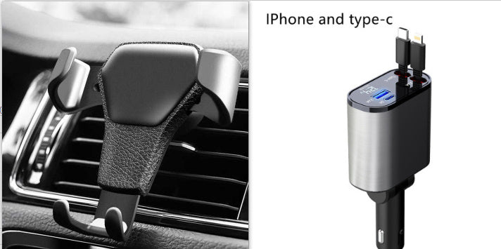 📱 Metal Car Charger ⚡ USB And TYPE-C - Retractable Cable