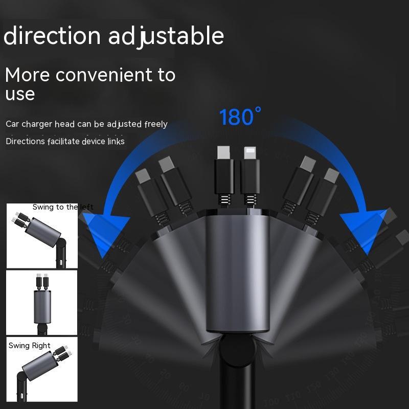 📱 Metal Car Charger ⚡ USB And TYPE-C - Retractable Cable