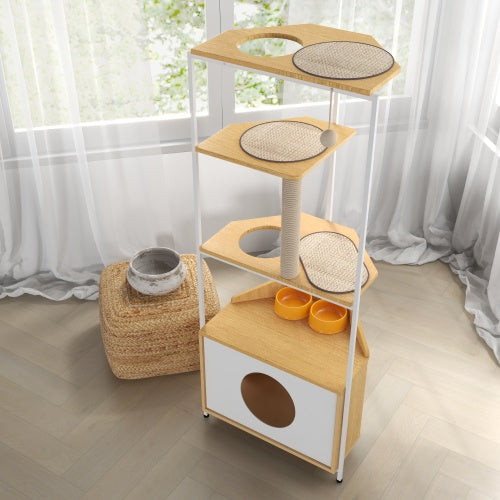 🐱 Modern Corner Cat Tree Tower with Feeding Station