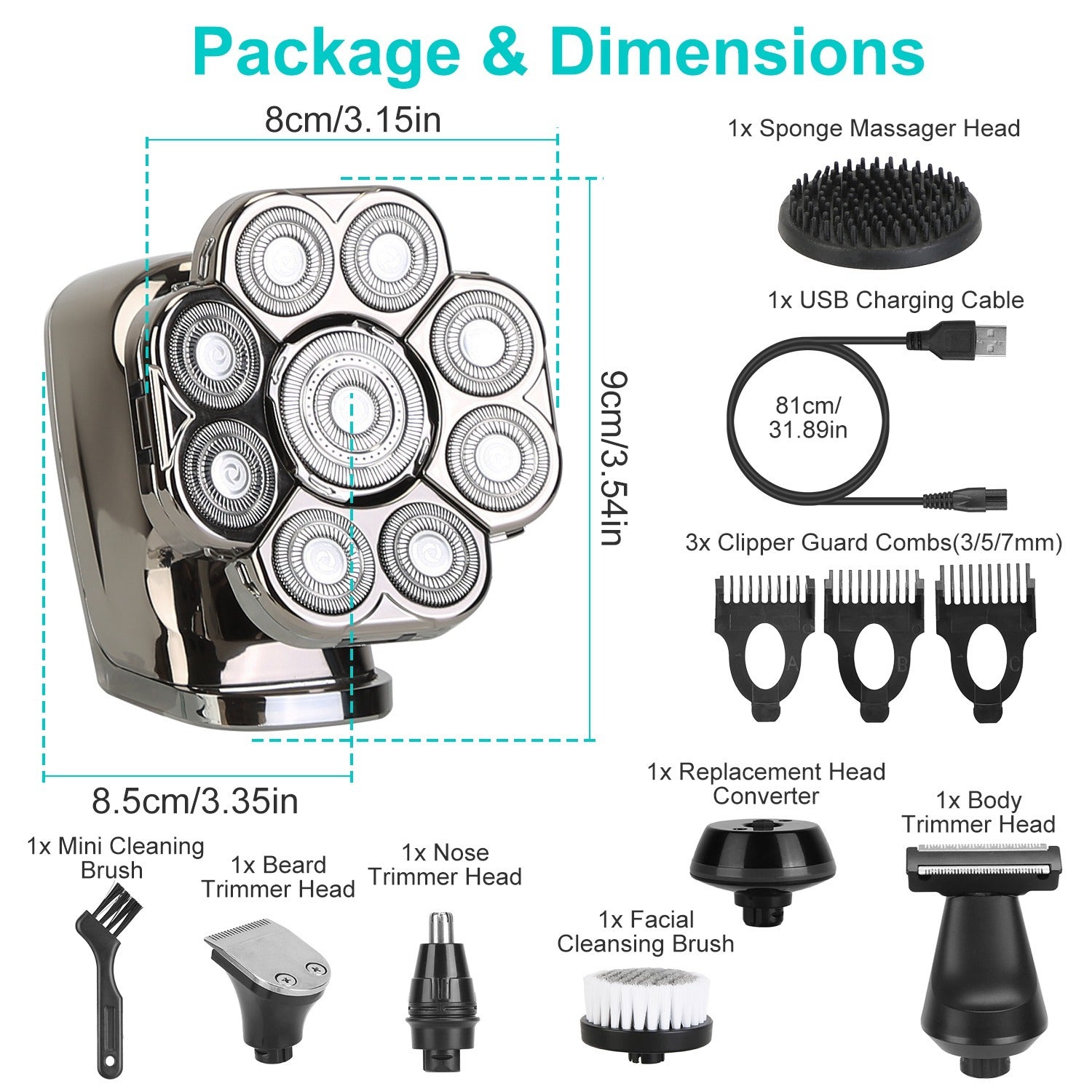 🔥 6-in-1 9D Electric Head Shaver for Men